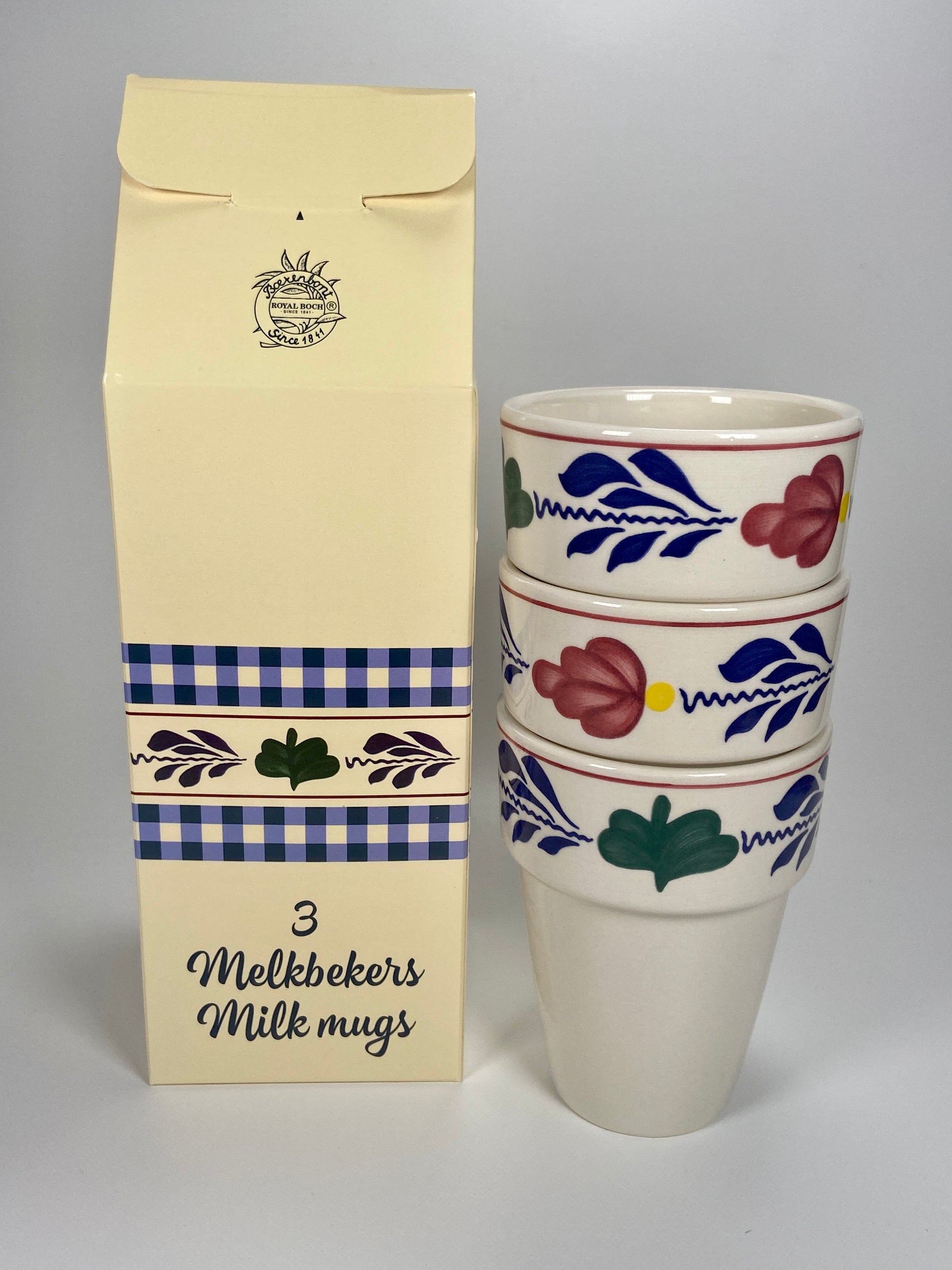 Dutch Boerenbont giftpack with 3 porcelain mugs in milk carton - Big Bite Dutch Treats