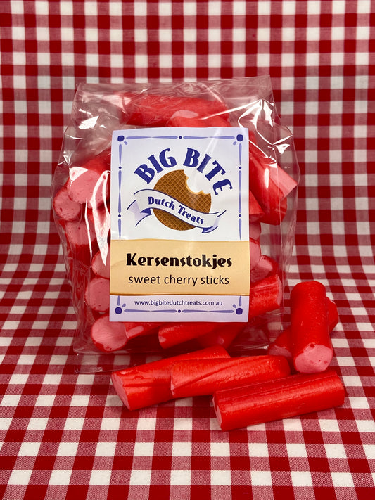 kersenstokjes - Dutch sweet cherry candy sticks in bag - Big Bite Dutch Treats